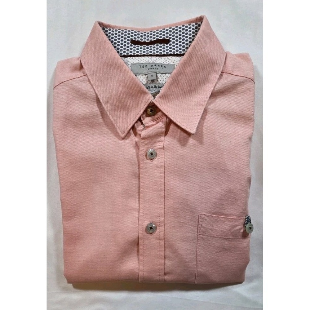 Ted Baker Button Down Down Shirt Men's Large (4) Slim Fit Pink Preppy Casual
